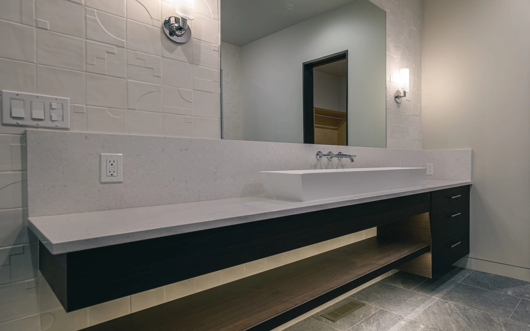 Bathroom in the Modern Elegance custom home near McCall, with a soaking tub.